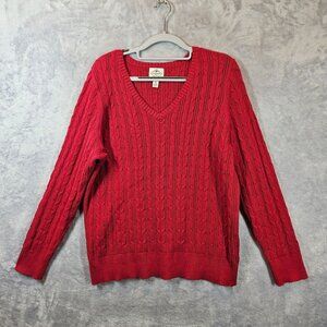 Cable Knit V-Neck Sweater XXL St. Johns Bay Red cotton casual Plus city office